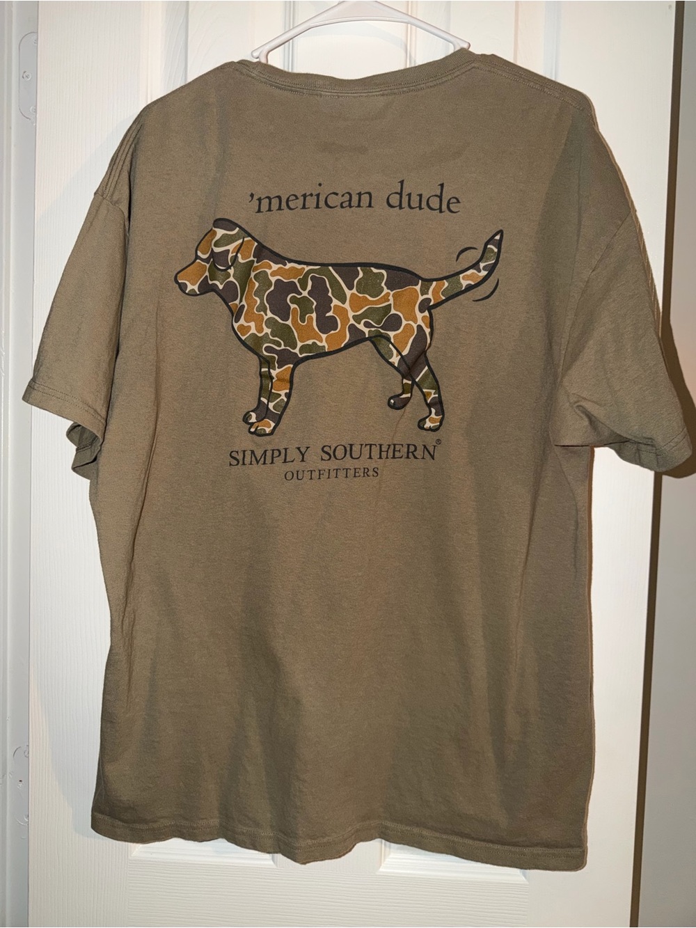 Simply Southern Olive Tee with Camo Dog Graphic